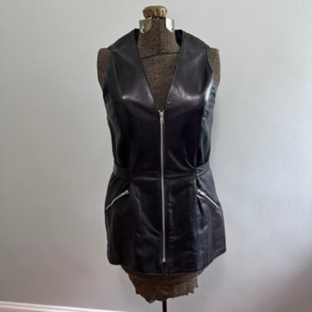 Vintage Jayskins black leather full zip vest size S